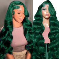Haha 13X6 Dark Green Human Hair Wig Body Wave Deep Green Lace Front Wig Human Hair Transparent Hd Lace Frontal Wigs Glueless Colored Pre Plucked With Baby Hair 180% Density 20 Inch