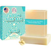 Beef Tallow Soap Bar Grass Fed - Organic Body Soaps, Face Tallow Soap Bar For Women - All Natural Soaps For Sensitive Skin, Moisturizing & Nourishing Cleanser For All Skin Types, In Unscented