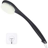 Rolizoe Back Brush Long Handle For Shower, Soft Bristle Back Scrubber For Shower, Ergonomics Curved Long Handle Bath Brush Exfoliating Body Scrubber With Hook And Lanyard-Black