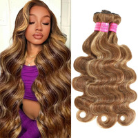 Ombre Highlight Human Hair Bundles P4/27 Body Wave 3 Bundles (26 28 30)100% Unprocessed Brazilian Virgin Body Wave Human Hair Colored Bundles Can Be Dyed For Women
