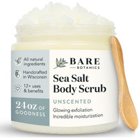 Bare Botanics Unscented Body Scrub 24 Oz - Naturally Scented Sea Salt Scrub Made In Madison, Wi - Formulated W/Skin Loving Moisturizers - Vegan, Cruelty Free Exfoliator W/A Cute Wooden Spoon