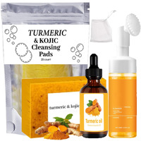 Turmeric Wash And Care 4 Piece Set - Turmeric Soap Bar & Cleansing Pads & Mousse Cleanser & Essential Oil, Facial Wash Kit For Women & Men, Exfoliating Scrub Pads For Face & Body (A)