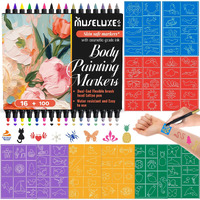 Temporary Tattoo Markers For Skin,Dual-End 16 Count Tattoo Pens(9 Classic/7 Matte Colors)+ 100 Stencils,Body Markers Art For Adults And Kids, Cosmetic-Grade