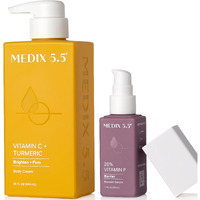 Medix Vitamin C Cream + Vitamin F Booster Serum Body Lotion Moisturizer 2Pc Skin Care Set | Firming & Brightening Cream Diminishes Uneven Skin Tone, Age Spots, Dry Skin, & Sun Damage, 2Pc Bundle