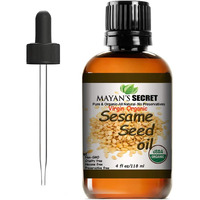 Mayan's Secret Usda Certified Virgin Organic Sesame Seed Oil Unrefined 100% Pure Natural For Skin, Body, Face, And Hair Growth Large 4Oz Glass Bottle