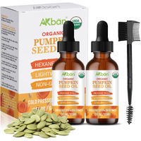 Akban Pumpkin Seed Oil For Hair Growth, 100% Pure Natural Cold Pressed Organic, Moisturizing & Nourishing Dry Damaged Hair & Scalp, For Skin Care, Hair Care, Body Massage, 2 Fl Oz + 2 Fl Oz