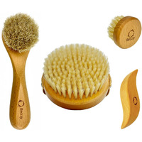4Pcs Dry Brushing Body Brush Set For Lymphatic Drainage-Natural Bristle Dry Skin Brush +Facial Dry Brush For Face+Dry Skin Exfoliating Scrubber+Wood Therapy Massage Tool. Gua Sha, Anti-Cellulite.