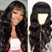 Wigs With Bangs Human Hair Wigs For Black Women Body Wave None Lace Front Wigs 150% Density Brazilian Virgin Hair Glueless Wig Natural Color (24Inch)