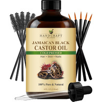 Handcraft Blends Cold-Pressed Jamaican Black Castor Oil In Glass Bottle With Lash Brushes - 4 Fl Oz - 100% Pure And Natural - Premium Grade Oil For Hair Growth, Eyelashes And Eyebrows - Hair And Body