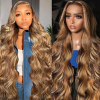 34 Inch Honey Blonde Ombre Lace Front Wig Human Hair 180% Density Body Wave Lace Front Wigs Human Hair Pre Plucked 4/27 Highlight Hd Lace Frontal Wigs Human Hair For Women Pre Plucked With Baby Hair