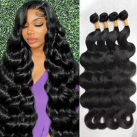 Zggtl 12A Human Hair Bundles Body Wave 24 26 28 30Inch Brazilian Hair Bundles Deals Quick Weave Hair Extension Double Weft Natural Black