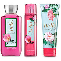 Bath And Body Works Hello Beautiful Body Care Set. Shower Gel 10 Fl Oz, Fine Fragrance Mist 8 Fl Oz And Body Cream 8 Fl Oz.