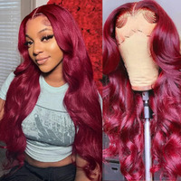 99J Body Wave Lace Front Wigs Human Hair 200% Density 26 Inch Burgundy 13X4 Body Wave Frontal Wig Hd Transparent Glueless Pre Plucked With Baby Hair For Women 99J Wine Red Colored Wig