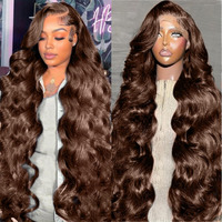 Qbrvp 34 Inch Chocolate Brown Lace Front Wig 200 Density 13X6 Hd Body Wave Lace Front Wigs Human Hair Pre Plucked Brown Colored Frontal Glueless Wigs Human Hair Wigs For Women