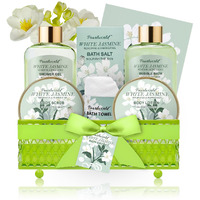 Bath Gift Baskets For Women, 9Pc Jasmine Spa Gifts Set For Women, Self Care & Body Relaxing, Birthday Gift Basket, Mother's Day Gifts, Christmas, Anniversary Bath Gift Set