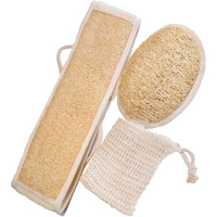 Jouiisiya Natural Loofah And Sponge Set, Back Scrubber For Shower With Soap Bag. Body Exfoliating Loofah Sponge For Women And Men, 3-Pcs