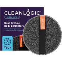 Cleanlogic Detoxify Purifying Charcoal Infused Exfoliating Body Scrubber, Dual-Texture Round Exfoliator Tool For Smooth, Clean Skin, Daily Skincare Routine, 3 Count Value Pack