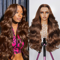Dolly Pretty 30 Inch Chocolate Brown Lace Front Wig 13X6 Body Wave 200 Density Hd Lace Front Wigs Human Hair Pre Plucked 4# Colored Wigs