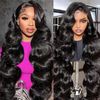 Vnfm 32Inch 13X6 Body Wave Lace Front Wigs Human Hair 220 Density Hd Lace Frontal Wigs Human Hair Pre Plucked Human Hair Wig For Women (Black, 32Inch)