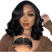 Litmisr Bob Wig Human Hair 220% Density Wear And Go Glueless Wigs Human Hair Pre Cut 9X6 Clourse Body Wave Lace Front Wigs Human Hair 16 Inch Short Black Bob Wig For Women