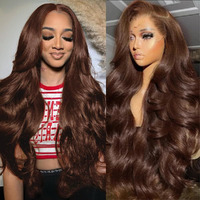 Aolvoblees 24 Inch Chocolate Brown 13X4 Hd Lace Front Wigs Human Hair Body Wave Frontal Glueless Brown Wigs Human Hair Pre Plucked Colored Wigs With Baby Hair For Black Women 250 Density