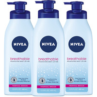 Nivea Breathable Nourishing Body Lotion Tropical Breeze, Body Lotion For Dry Skin, Pack Of Three 13.5 Fl Oz Pump Bottle