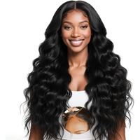 Ahufalu 30Inch Wear And Go Glueless Wigs Human Hair Pre Plucked Pre Cut Body Wave Closure Wig 9X6 Lace Front Wigs Human Hair 200% Density Glueless Loose Body Wave Wig For Women Natural Black