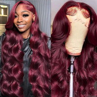 Topsilky 13X4 Burgundy Lace Front Wigs Human Hair Pre Plucked 180 Density Hd Body Wave Lace Front Wigs Human Hair Pre Plucked Bleached Knots Transparent Frontal Wigs Human Hair(32Inch)