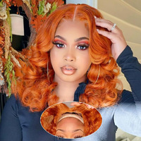 Omswet Ginger Body Wave 5X5 Hd Lace Closure Bob Wigs For Black Women Wear And Go Wigs Human Hair Pre Plucked Pre Bleached Body Wave Bob Wig Human Hair Wig 200 Density #350 16 Inch Orange Wavy Wig