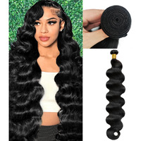 Gearina 12A Human Hair Bundles 32 Inch Body Wave Human Hair 100% Unprocessed Brazilian Virgin Hair 1 Bundles Extensions Quick Weave Human Hair Extensions Wavy For Women Natural Black