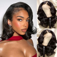 Yingrun Bob Wig Human Hair 12 Inch 13X4 Body Wave Lace Front Wigs Human Hair 180% Density Pre Plucked Natural Black With Baby Hair