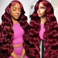 Ghios 32 Inch 99J Burgundy Wig Human Hair 13X6 Body Wave Lace Front Wigs Human Hair 210% Density 99J Burgundy Lace Front Wigs Human Hair Red Wine Glueless Pre Plucked For Women