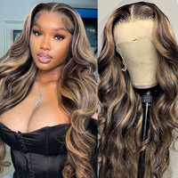 Megalook Hair 13X4 Ombre Highlight Wig Human Hair 200% Density Hd Lace Front Body Wave Wig Pre Plucked Frontal Balayage Wig Pre Bleached Human Hair Wigs 18 Inch 1B/27