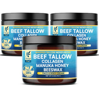 Okaga Beef Tallow For Skin, Organic Grass-Fed Beef Tallow Balm With Manuka Honey, Aloe Vera, Jojoba Oil, Collagen & Beeswax, Olive Oil, Moisturizer For Dry Skin, Nourishes Face, Body & Lips (3 Pack)