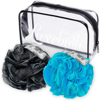 Luxebath Loofah Exfoliating Body Scrubber - Shower Loofah For Women And Men - Body Sponge With Portable Traveling Case (Black And Green)