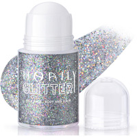 Hosaily Roll-On Holographic Body Glitter Gel For Face Hair, Chameleon Color Changing Glitter Gel Under Light, Chunky Mermaid Sequins Festival Party Rave Accessories Shimmer Makeup (17# Silver)
