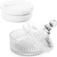 Yingman 2Pcs Extra Large Body Powder Puff & Luxury 6"" Glass Jar Dusting Powder Container With Puff For Women Bath Powder Puffs Perfect For Talcum Or Loose Powder (White)