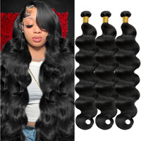 Gearina 12A Human Hair Bundles 24 26 28Inch Body Wave Human Hair 100% Unprocessed Brazilian Virgin Hair 3 Bundles Extensions Quick Weave Human Hair Extensions Wavy For Women Natural Black