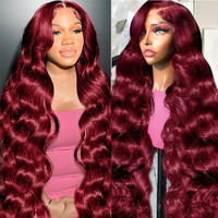 Kaithlypo 32 Inch Body Wave Lace Front Wigs 99J Burgundy Hd Transparent Pre Plucked 13X6 Lace Frontal Wig Red Wine 200 Density Glueless Human Wigs With Baby Hair For Women