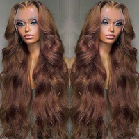 Alipeacock 13X4 Chocolate Brown Lace Front Wigs Human Hair With Baby Hair 180 Density Body Wave Lace Frontal Wigs Pre Plucked Glueless 4# Brown Wig 32Inch