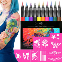 Jim&Gloria Temporary Tattoo Markers For Skin Fake Tattoo Pens Washable Pride Face Painting Kit Body Paint Stencils Boy Teen Girl Gifts Trendy Stuff Tweens Teenage 4Th Fourth Of July Craft Kids Adults