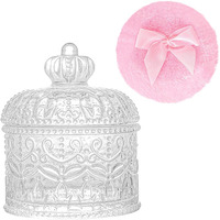 Gsteng Large Body Powder Puffs And Containers, Crystal Clear Powder Container With Soft Power Puffs, Reusable Dusting Powder Case With Washable Velvet Face Body Glitter Puffs Wet And Dry Makeup