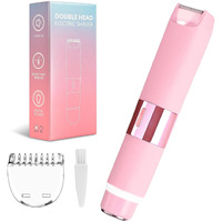 Evanulle Bikini Trimmer For Women - 2 In 1 Painless Electric Razors For Women, Ipx7 Waterproof Rechargeable Led Dual Head Electric Shaver For Lady Bikini Underarm, Body, Leg, Face Hair Remove - Pink