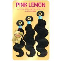 Pink Lemon Virgin Human Hair Weave 3 Bundles Body Wave (Natural, 24""26""28"")