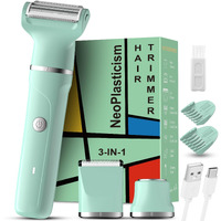 Bikini Trimmer For Women - 3 In 1 Ipx7 Waterproof Electric Razors For Women,Body Pubic Hair Electric Shaver For Womens & Facial Hair Remover,Rechargeable Wet/Dry For Body,Underarm,Leg(Mint Green)