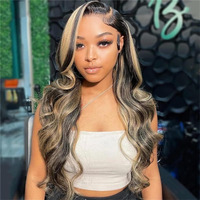 Oveooz 32 Inch 1B/27 Balayage Highlight Lace Front Wig Human Hair 13X6 Ombre Body Wave Lace Front Wigs Human Hair Pre Plucked 180% Density 13X6 Hd Lace Frontal Glueless Wigs For Women With Baby Hair