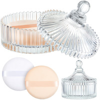 Tioncy 3 Pcs Extra Large Body Powder Puff And Container 5.43'' Glass Body Container With 5.12'' Powder Puff Glass Jar For Women's Talcum(Clear)