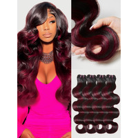 Human Hair Bundles 16 18 20 22 Inch 4 Bundles Hair Extensions Body Wave Balck Dark Burgundy Highlight Bundles Human Hair Brazilian Virgin Unprocessed Wine Red Hair P1B/99J