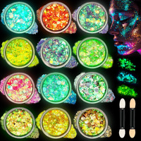Comdian 12 Colors Makeup Body Glitter Gel And Face Glitter Gel, Glow In The Dark For Hair And Eyeshadow, Uv Black Light For Raves Festivals, Makeup For Women And Kids
