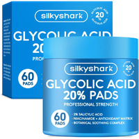 Silkyshark Glycolic Acid 20% Resurfacing Pads (60 Count), 20% Ultra Pure Glycolic Acid + 2% Salicylic Acid, Exfoliating Peel Pads For Face & Body, Effective Chemical With Vitamin B&C&E
